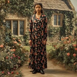 Bryn Connelly Floral Rayon Maxi Dress Women's M Cottagecore Prairie Romantic